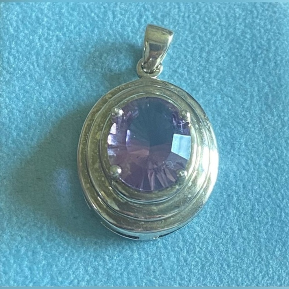 Vintage Purple Amethyst Pendant 925 Sterling Silver Deco
